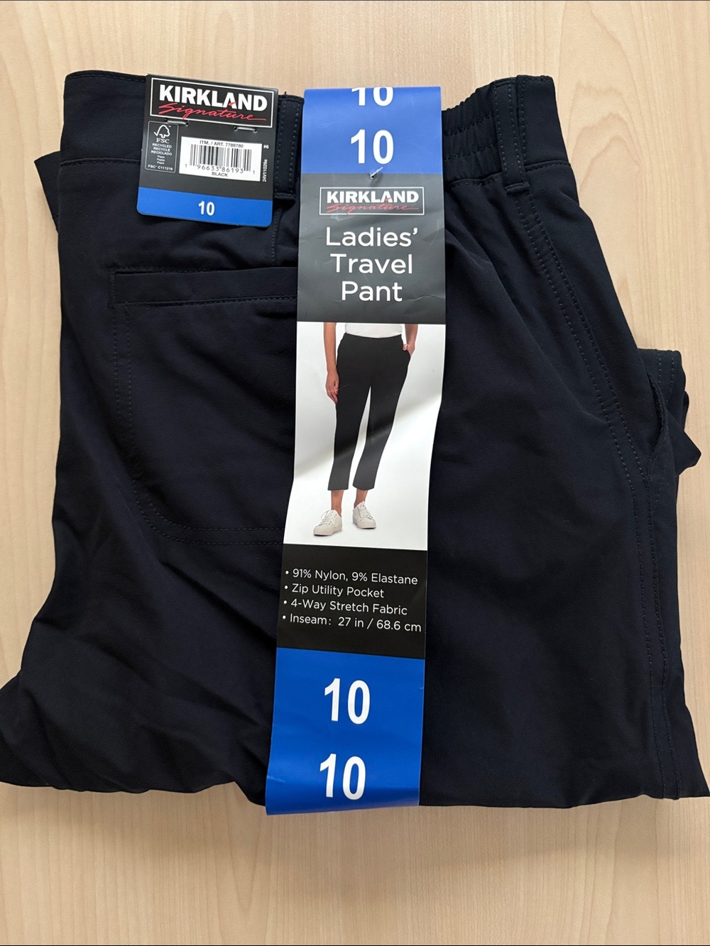 NWT Women’s Kirkland Signature Ladies' Ankle Travel Pant Black Size 10 Hiking